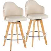 Ahoy 26" Swivel Counter Stool in Bamboo & Cream Leatherette w/ Chrome Footrest (Set of 2)